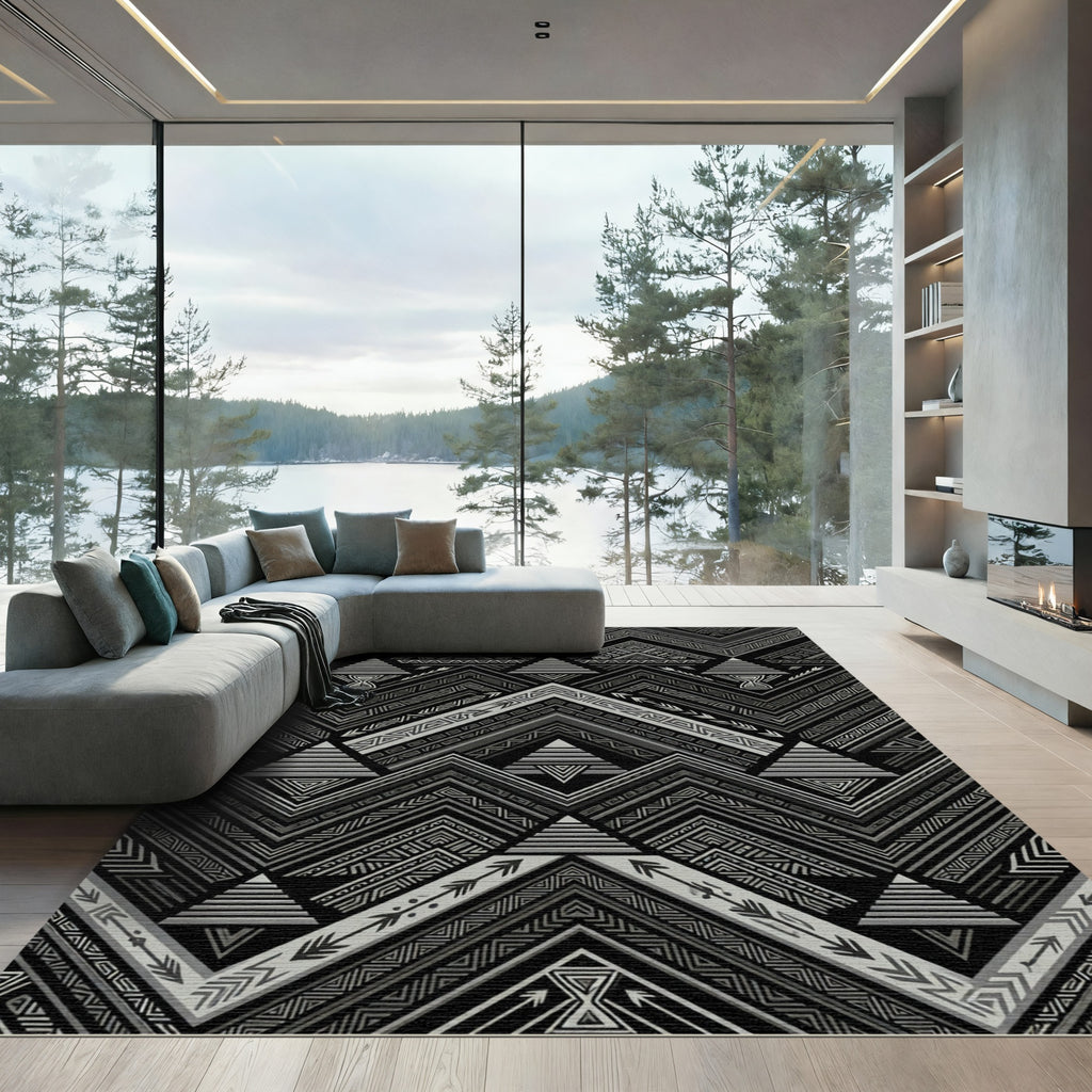 Monochromatic Tribal Chevron Triangle Rug