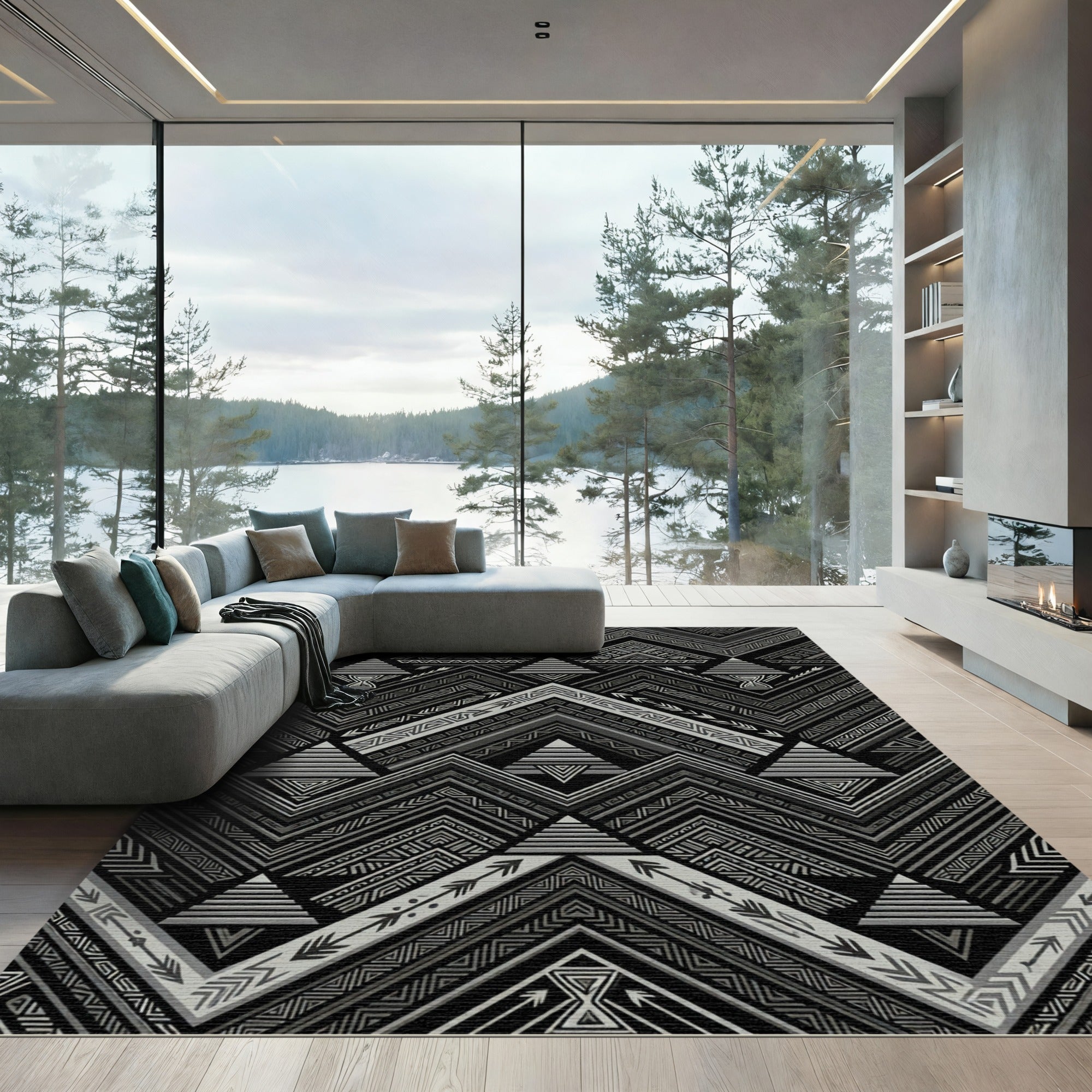 Monochromatic Tribal Chevron Triangle Rug