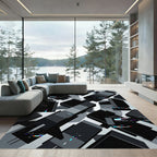 Monochrome Glitch Geometric Abstract Blocks Rug