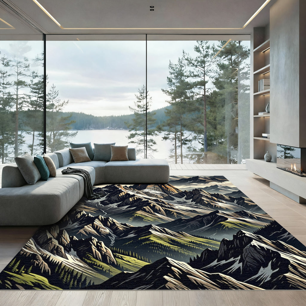 Dramatic Jagged Mountain Range Panorama Rug