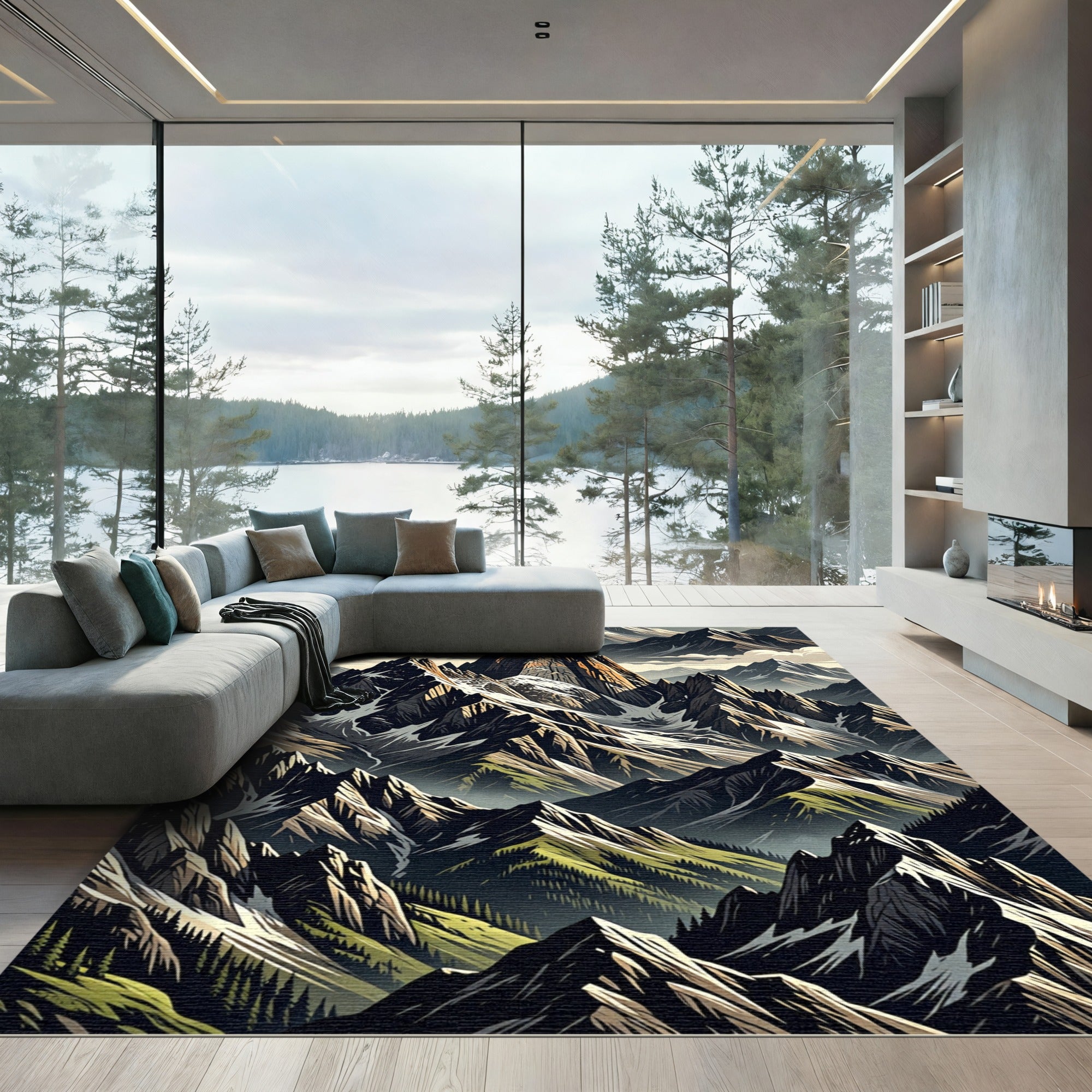 Dramatic Jagged Mountain Range Panorama Rug