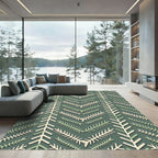 Sage Green Herringbone Botanical Branch Rug