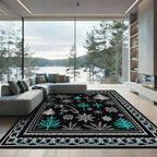 Black Bird Snowflake Winter Scene Rug
