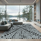 Gray Black Dot Radial Swirl Rug