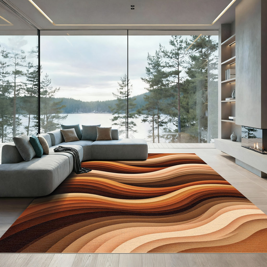 Modern Earthy Tones Abstract Wavy Rug