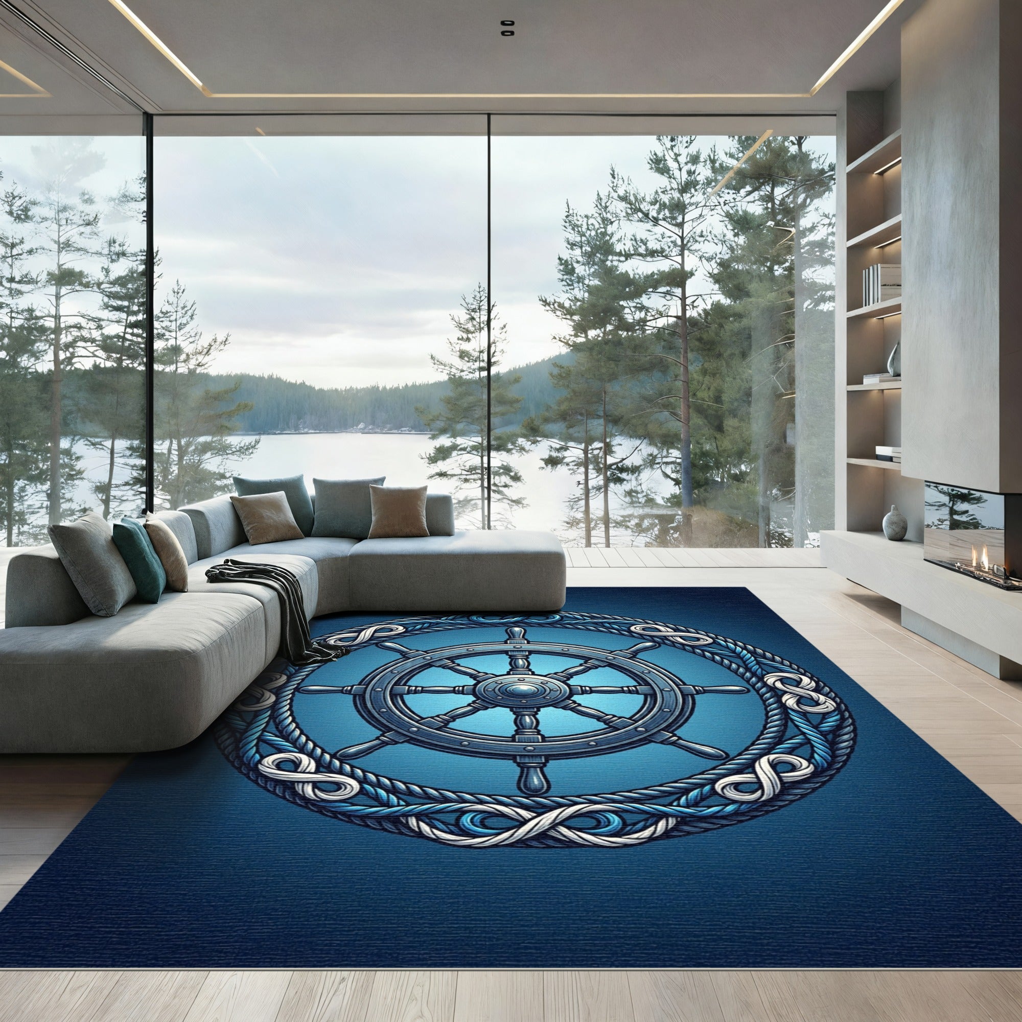 Nautical Helm With Braided Rope Infinity Rug