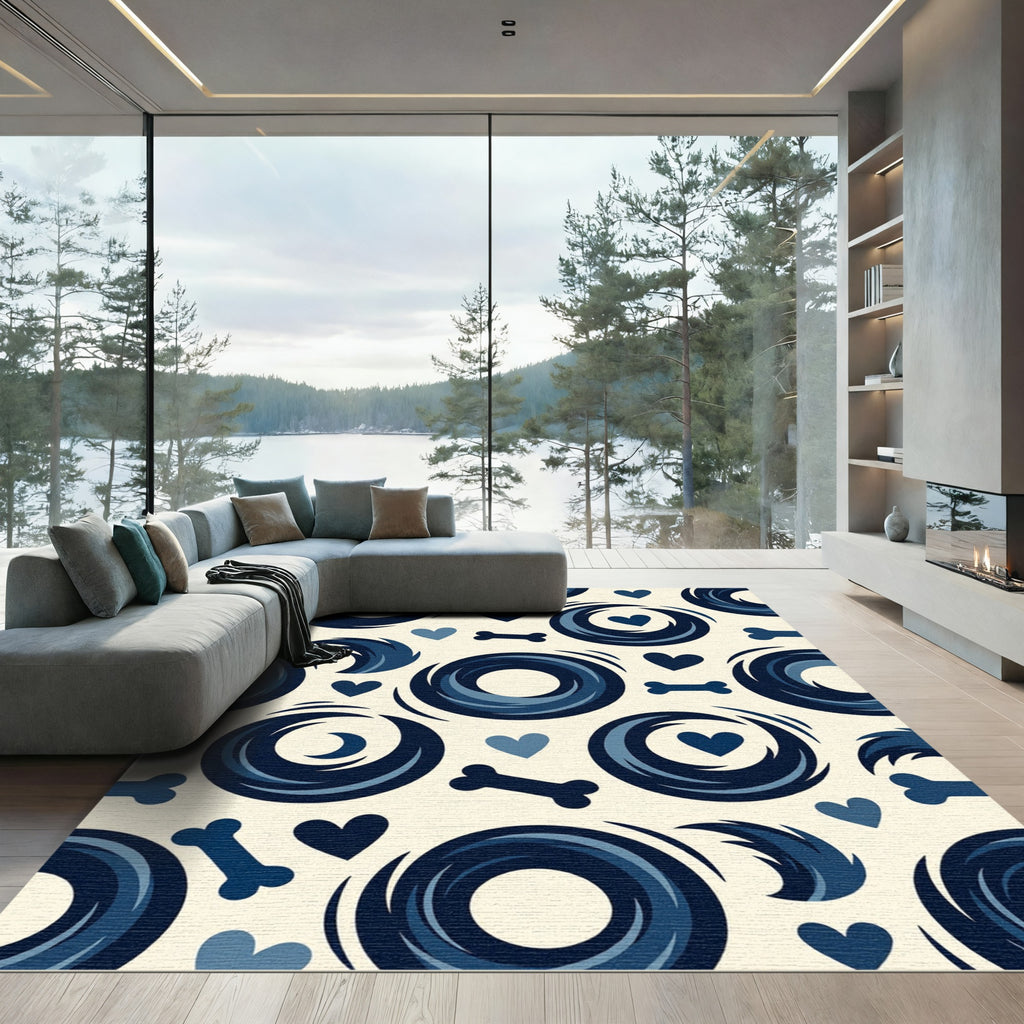 Navy Blue Swirl Bone Heart Graphic Rug
