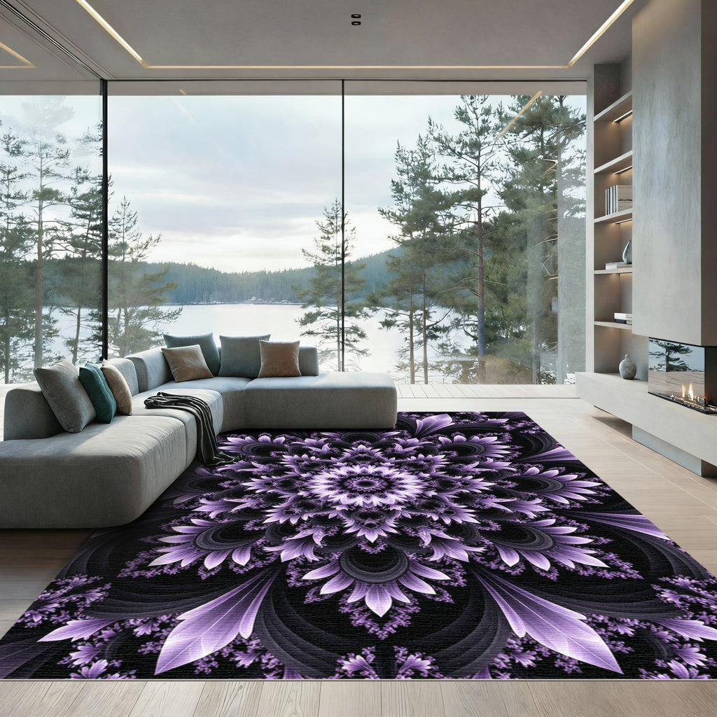 Elegant Lavender Royal Fractal Mandala Rug