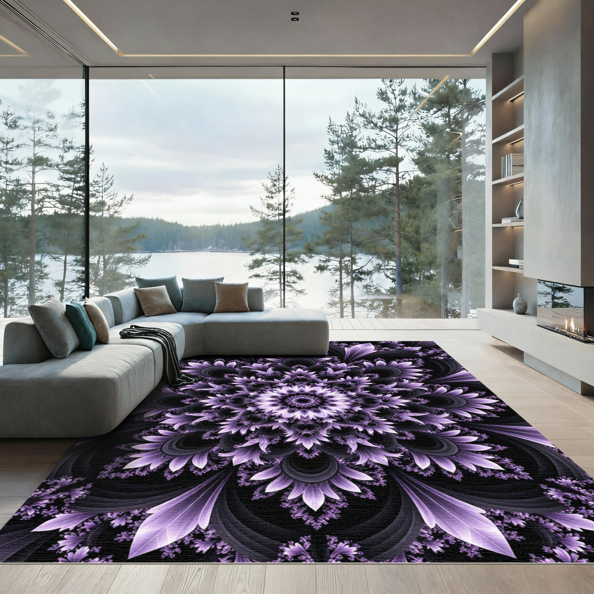 Elegant Lavender Royal Fractal Mandala Rug