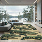 Alligator Reptile Green Safari Illustration Rug