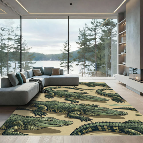 Alligator Reptile Green Safari Illustration Rug