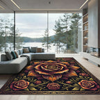 Ornate Golden Rose Dark Floral Medallion Rug