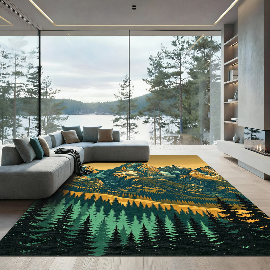 Majestic Golden Alpine Mountain Peak Rug
