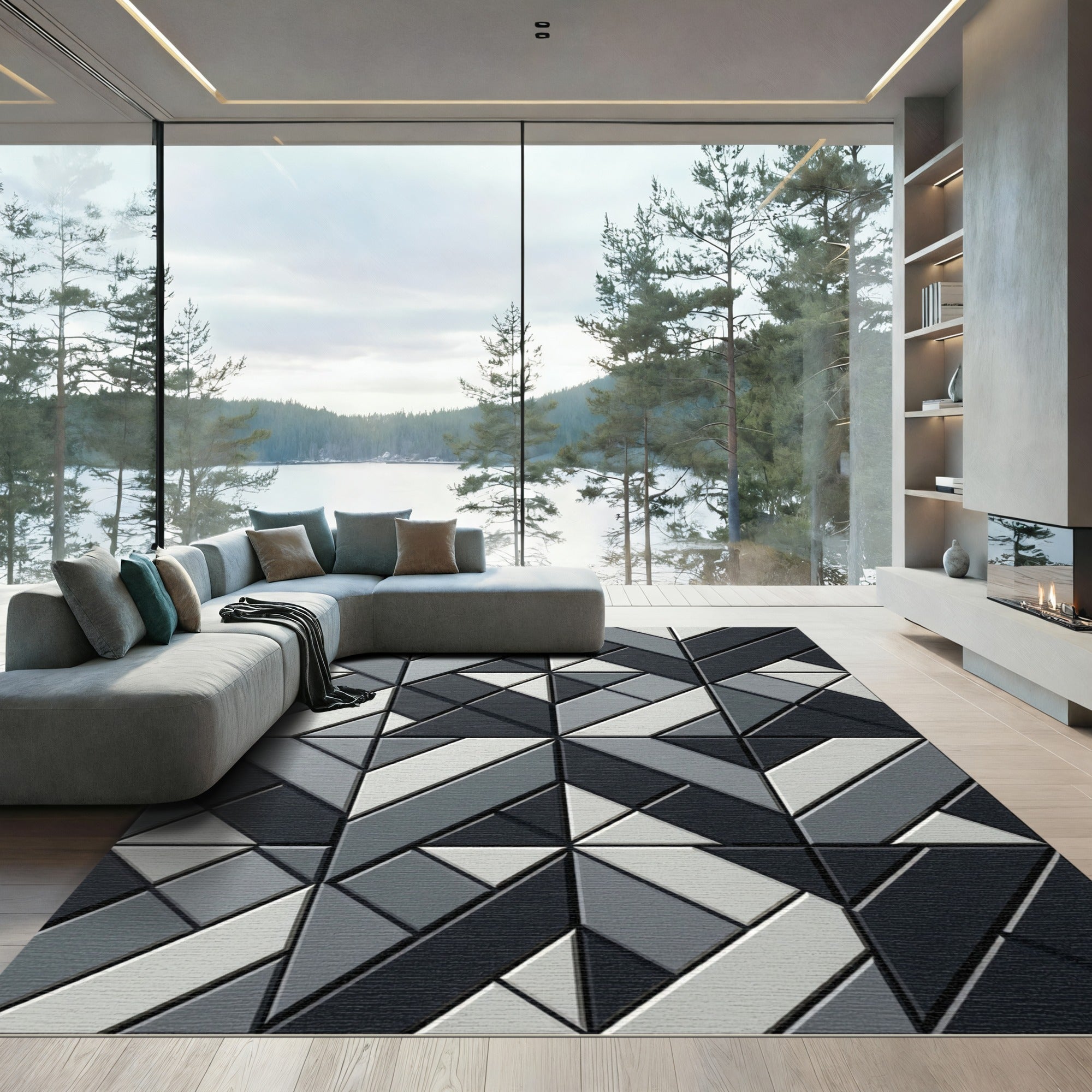 Abstract Gray Diamond Interlocking Shapes Rug