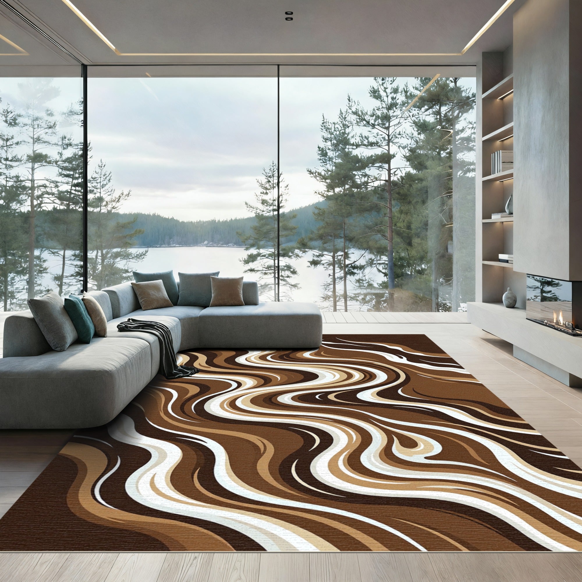 Chocolate Swirl Abstract Contemporary Rug