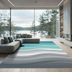 Abstract Blue Gray Wavy Layers Rug