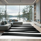 Minimalist Monochrome Wavy Black Stripe Rug