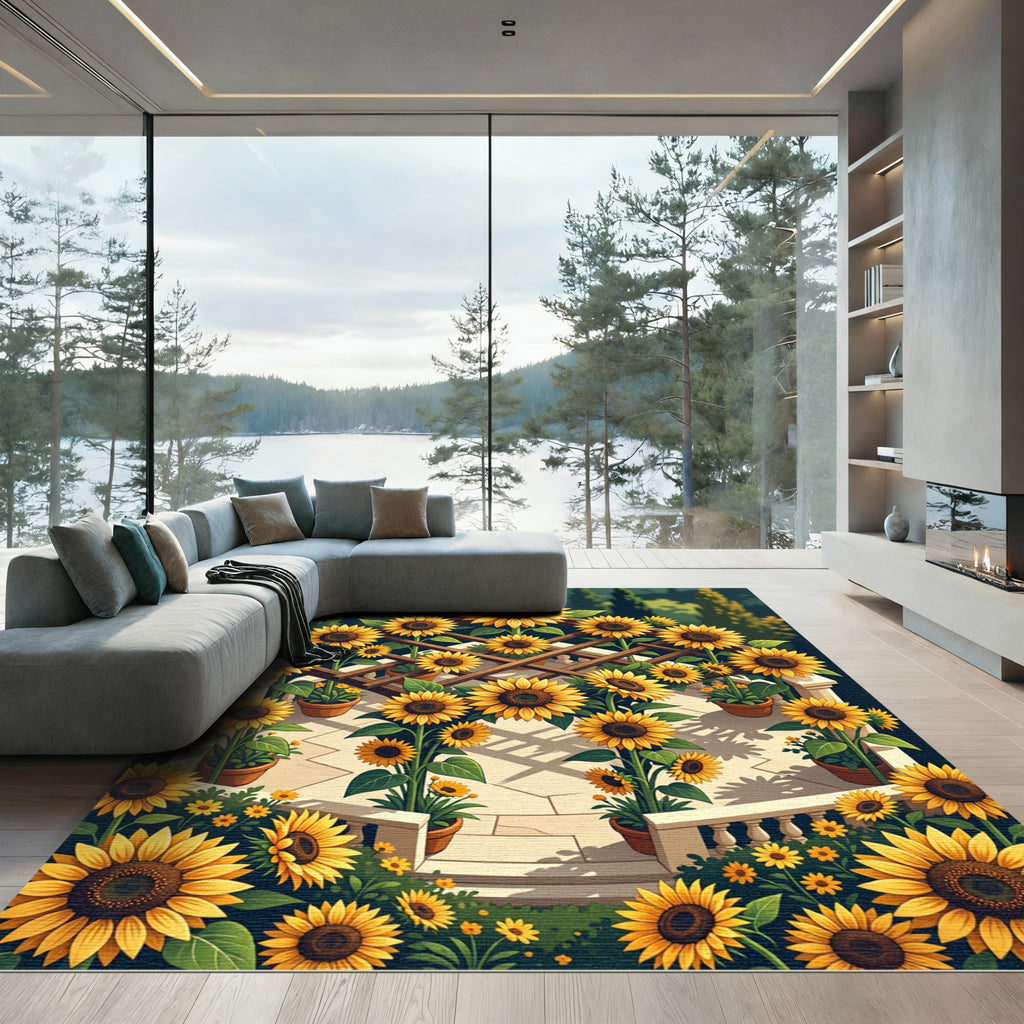 Golden Sunflower Lattice Garden Trellis Rug