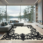 Ornate Black Baroque Filigree Scroll Rug