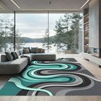Abstract Serpentine Teal and Gray Flow Rug