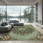 Sage Green Floral Circular Medallion Rug