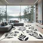 Elegant Charcoal Botanical Floral Meadow Rug