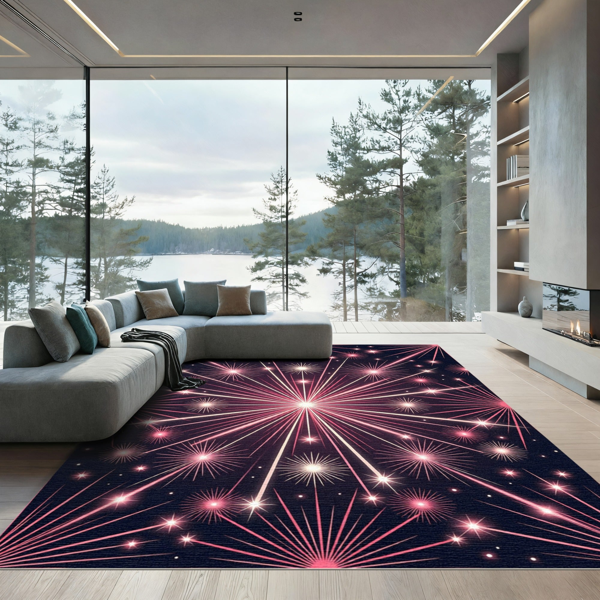 Radiant Pink Burst Starburst Rug