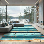 Coastal Aqua Indigo Striped Beach Rug