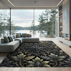 Elegant Charcoal Gold Botanical Star Medallion Rug