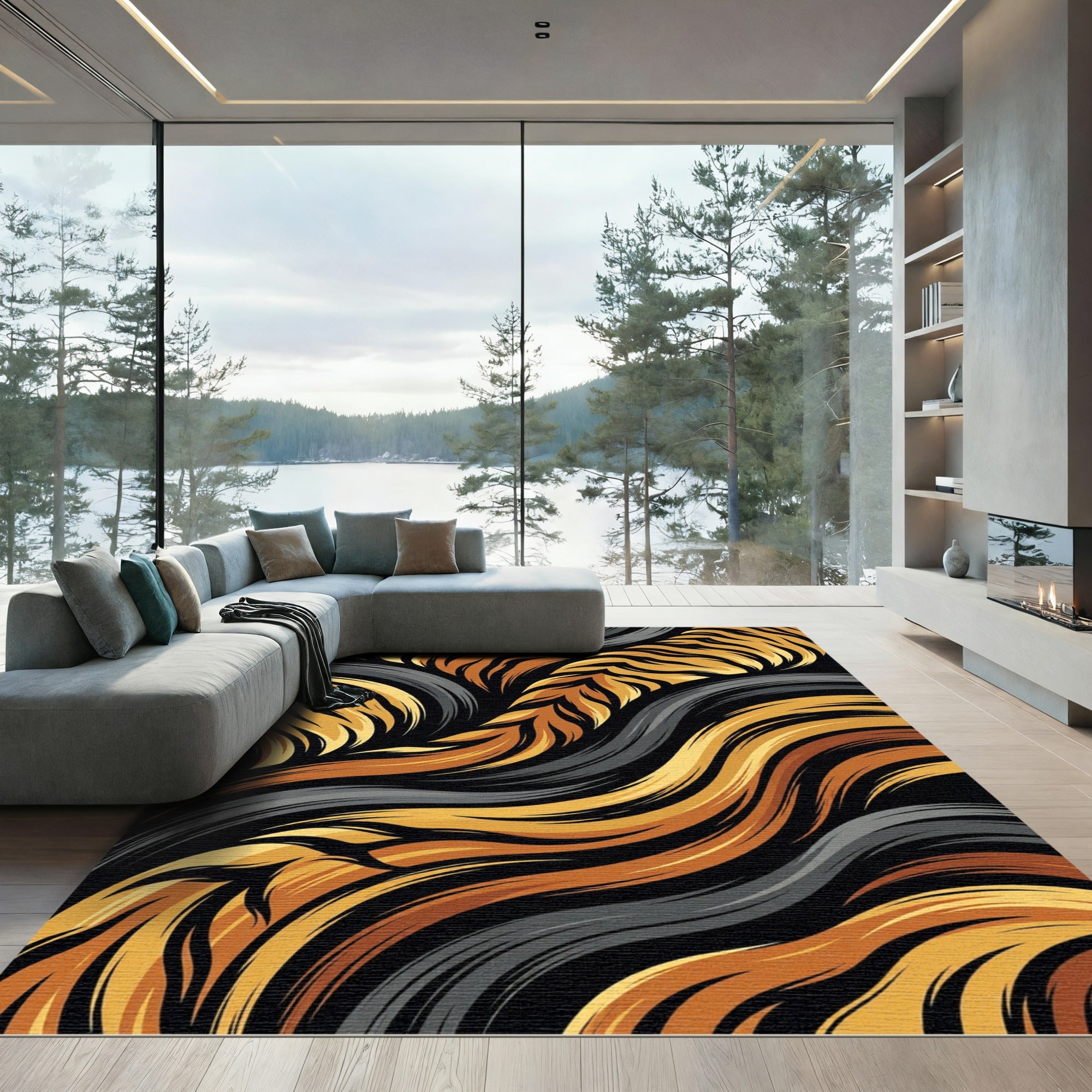 Bold Tiger Stripe Swirl Rug