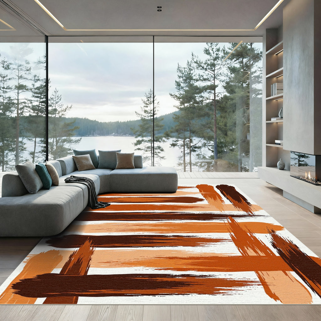Abstract Earthy Tone Horizontal Brushstrokes Rug