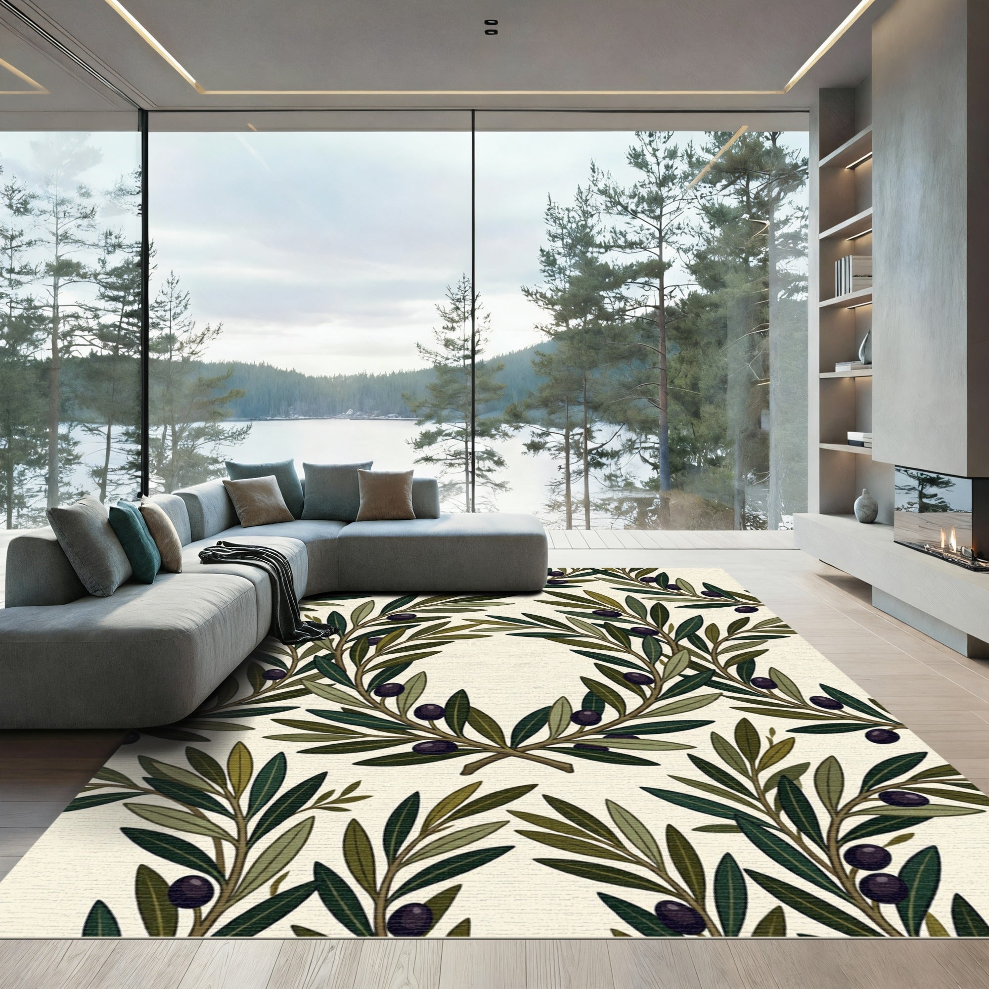 Olive Branch Wreath Repeating Pattern Rug