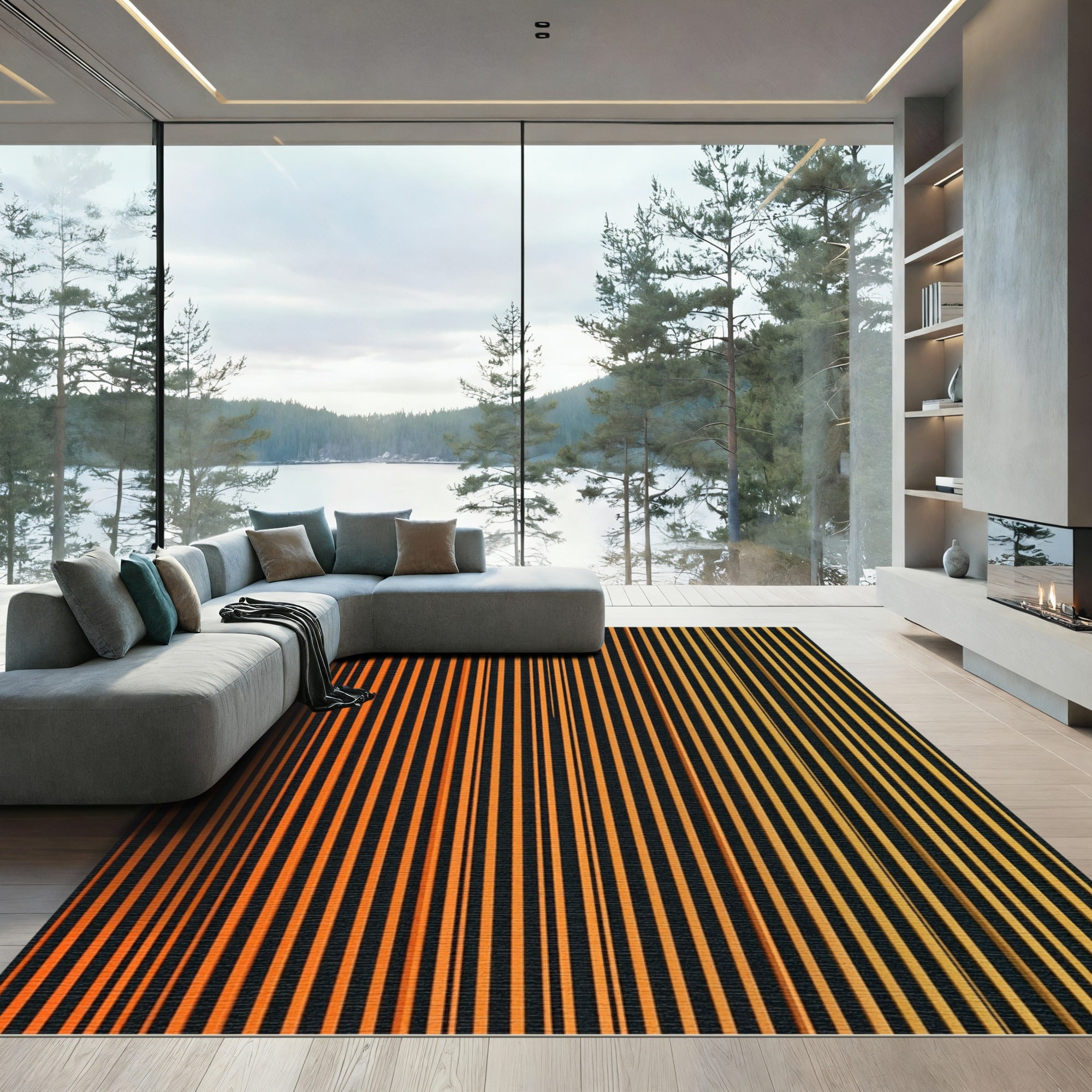 Sunset Orange Yellow Vertical Stripes Rug