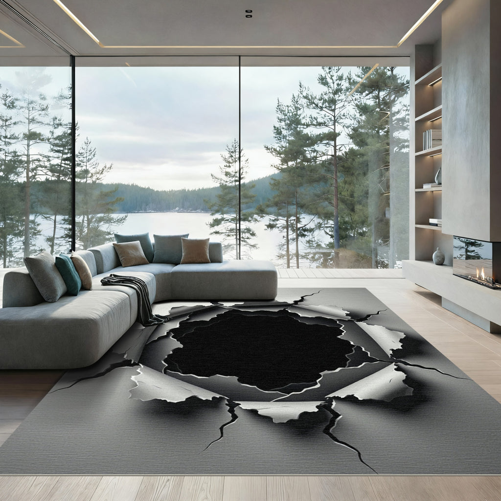 Monochromatic Abstract Ripped Concrete Effect Rug