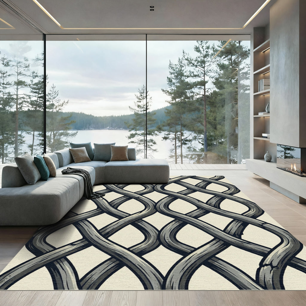 Gray Woven Interlocking Vine Rug