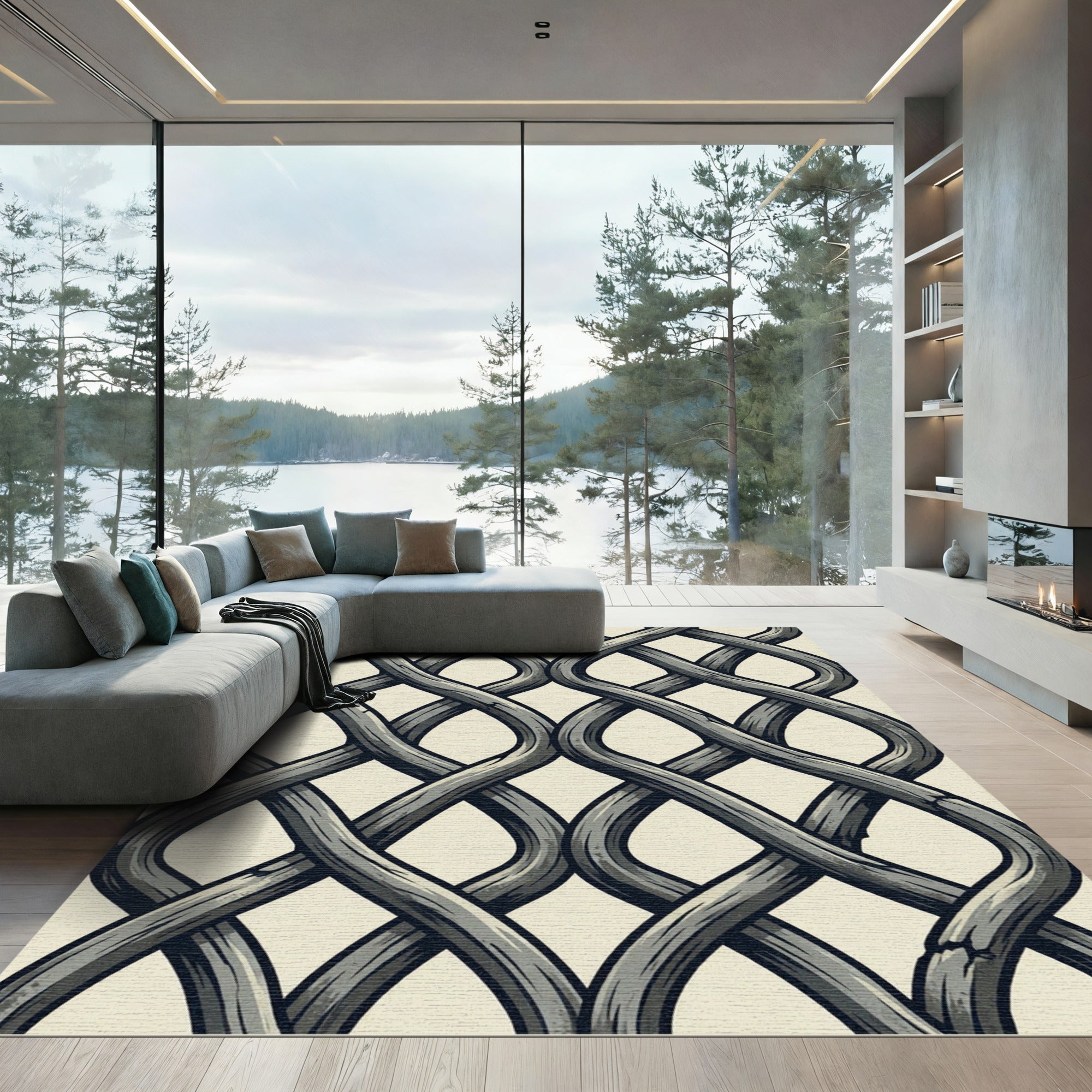 Gray Woven Interlocking Vine Rug