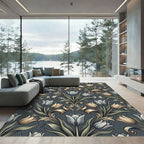 Elegant Gray and Gold Tulip Damask Rug