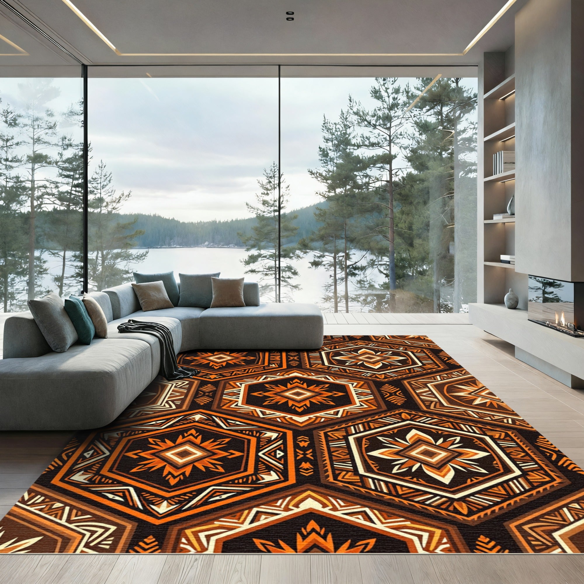 Amber Geometric Hexagon Earthy Tile Rug