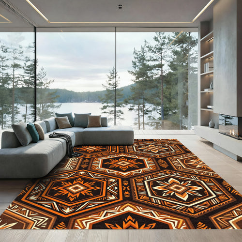 Amber Geometric Hexagon Earthy Tile Rug