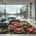 Coral Peach Rose Garden Arrangement Rug