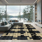 Modern Black and Cream Interlocking Weave Rug