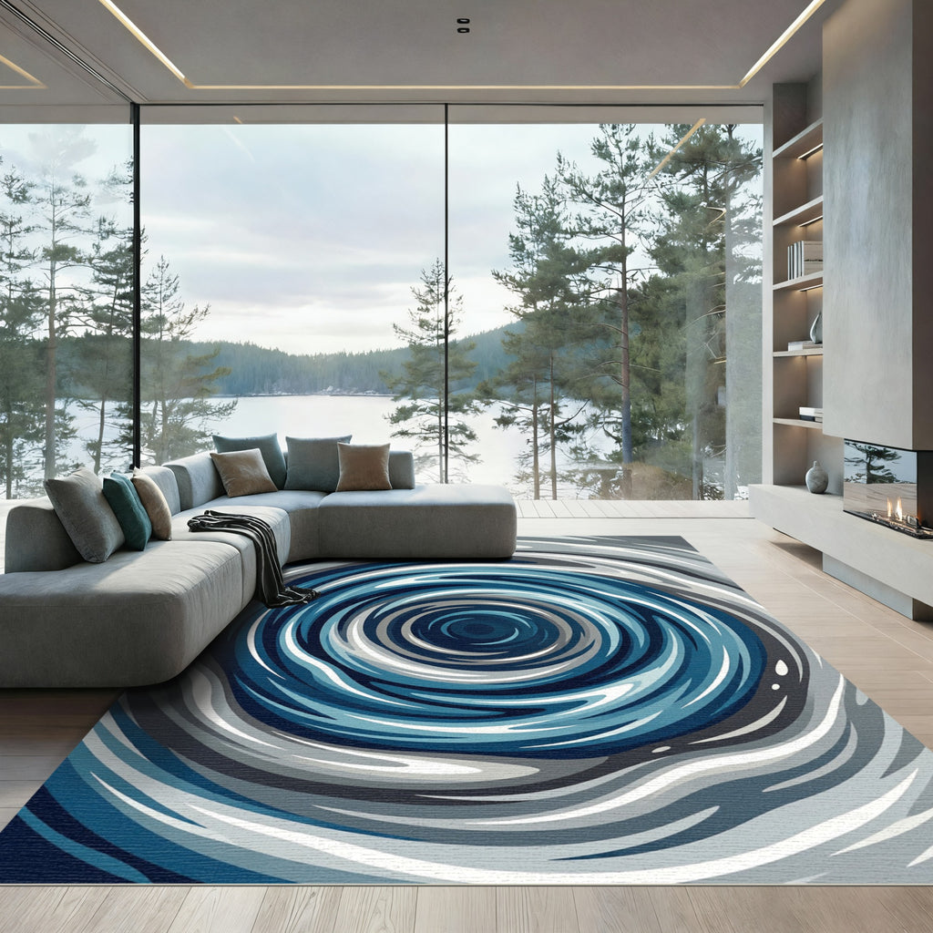 Dynamic Blue Grey Spiral Flow Rug