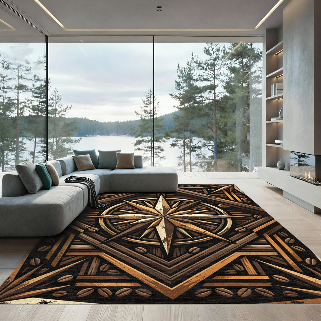 Rustic Bronze Compass Coffee Bean Star Rug