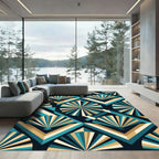 Turquoise Gold Geometric Fan Rug