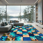 Coastal Abstract Aerial Turquoise Ocean Grid Rug