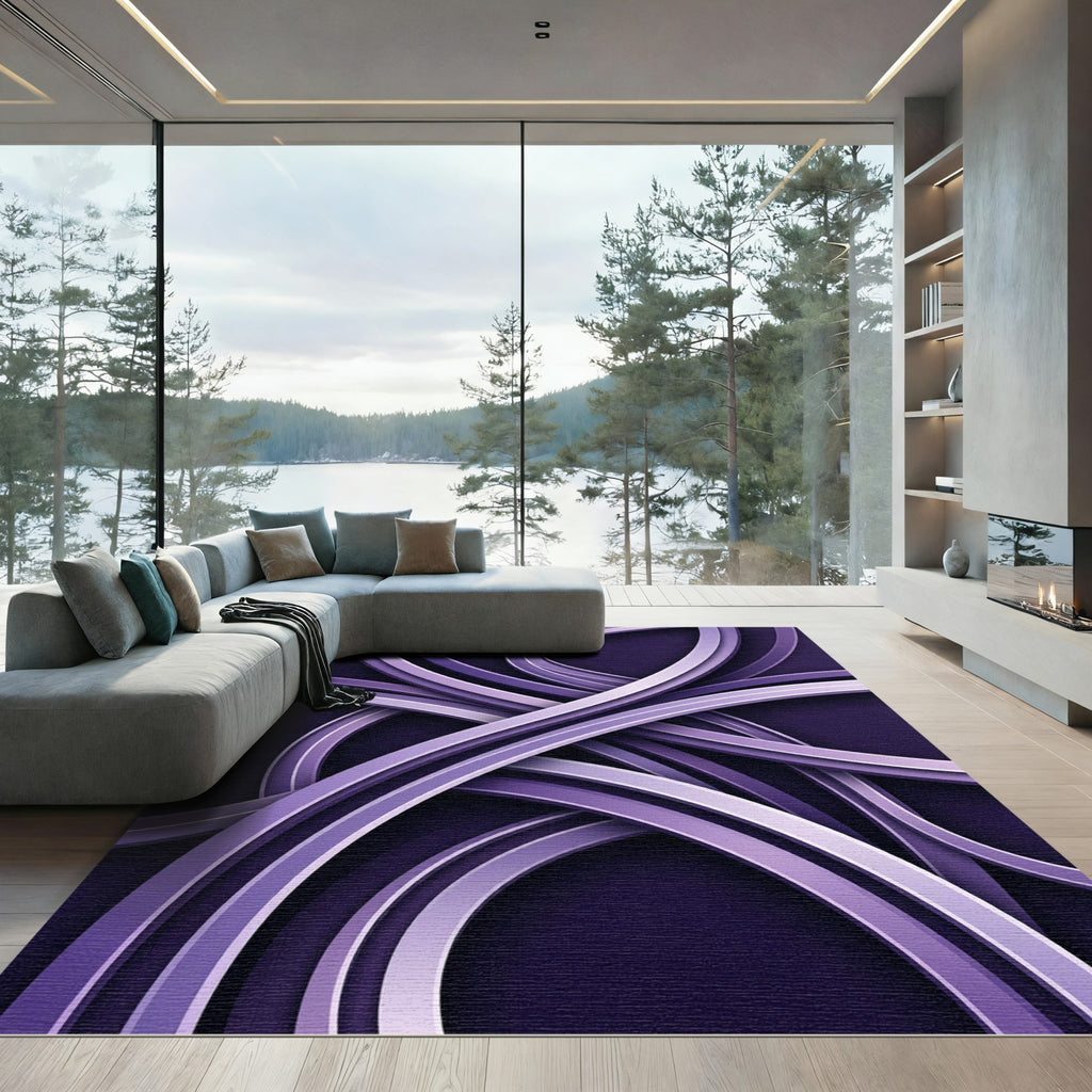Modern Deep Violet Interlocking Curve Rug