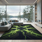 Neon Cybernetic Circuit Grid Abstract Area Rug