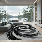 Minimalist Monochrome Abstract Swirl Art Rug