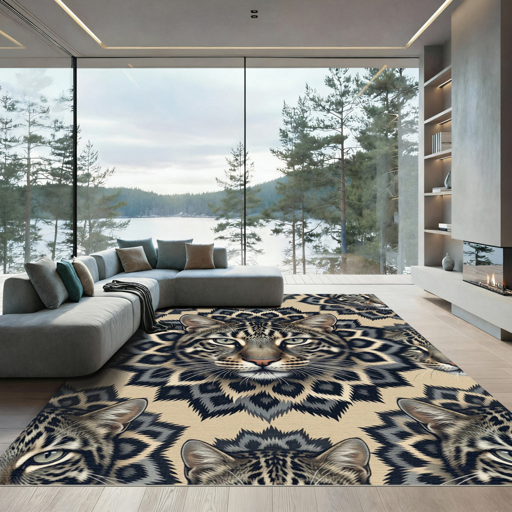 Leopard Face Mandalas in Earthy Tones Rug