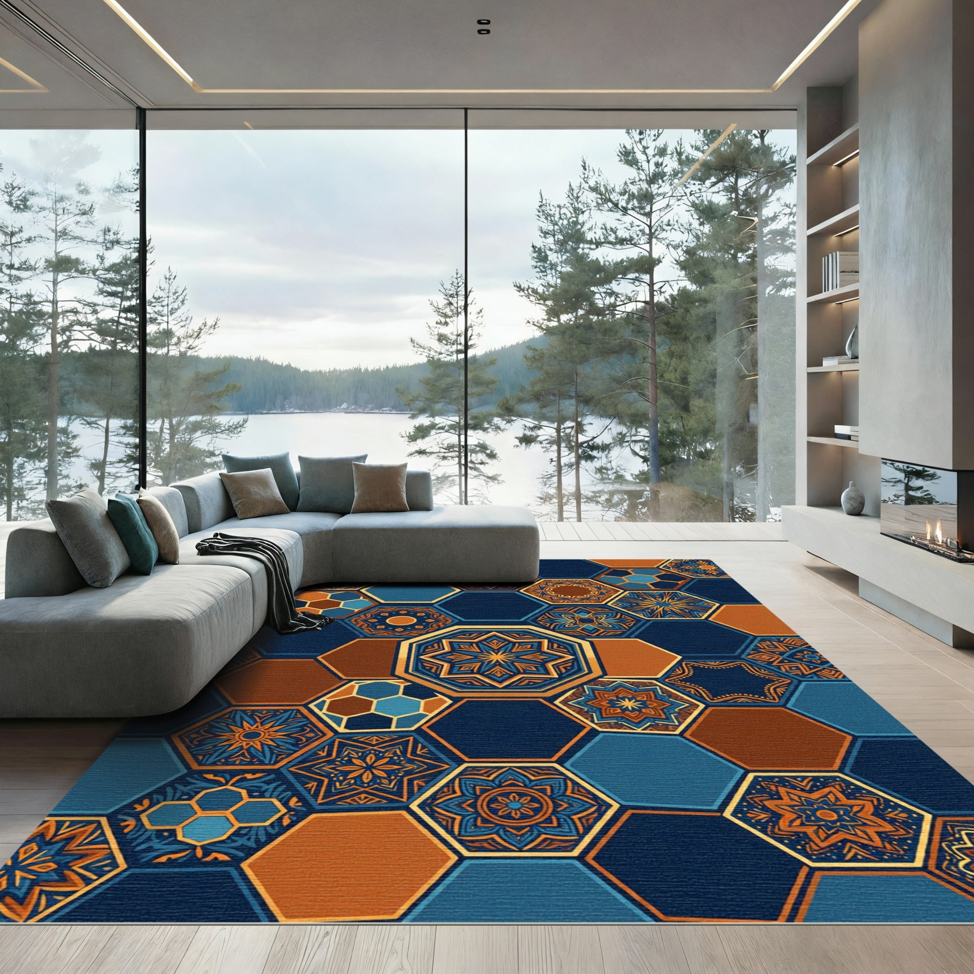 Symphonic Amber Hexagon Mosaic Tile Rug